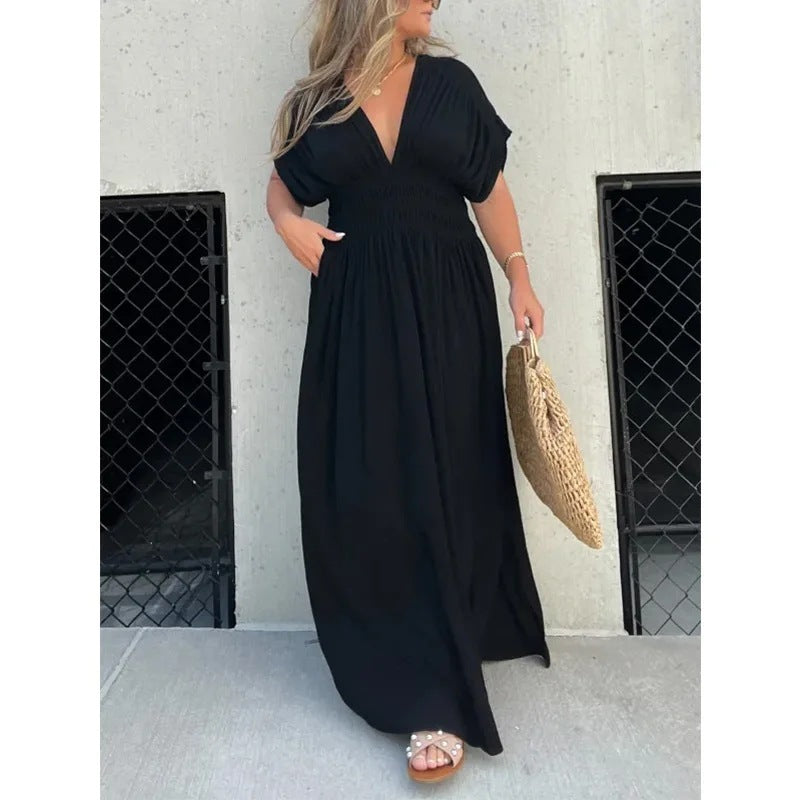 Καλοκαιρινο Μακρυ Φορεμα Με Μανίκια και V-neck