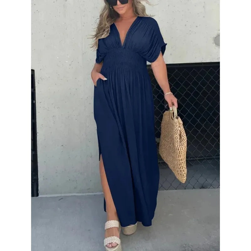 Καλοκαιρινο Μακρυ Φορεμα Με Μανίκια και V-neck