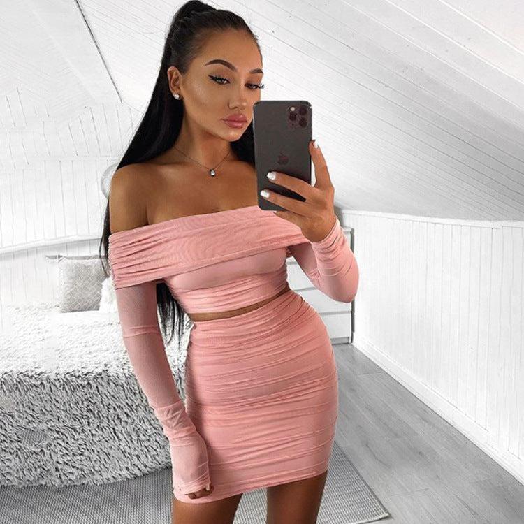 Dresses-Ροζ Σύνολο Με Έξω Τους Ώμους- Νέα Collection 2023 - Minx🥇
