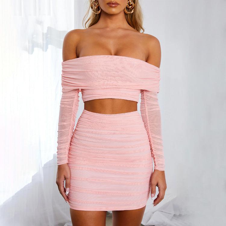 Dresses-Ροζ Σύνολο Με Έξω Τους Ώμους- Νέα Collection 2023 - Minx🥇